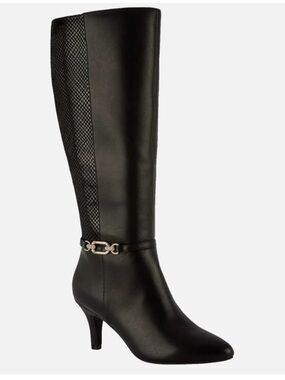 Karen Scott Black Knee-High Heeled Boots with Gold Accent